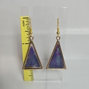 #194- Elegant Purple and Gold Triangle Drop Earrings